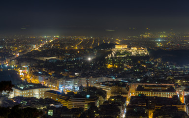 Fototapeta na wymiar Acropolis night view from Lycabettus hill, Athens