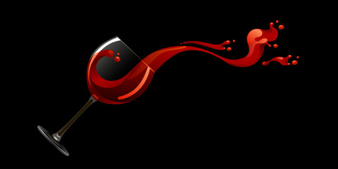 Glass of red wine on a black background