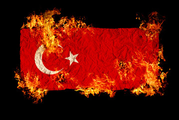 Turkish flag in fire.