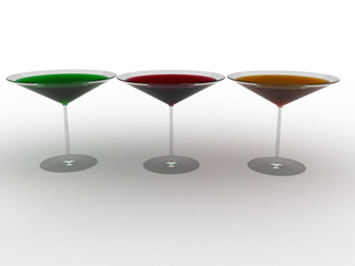 Glass wine glasses with colored liquid on a white background. №1