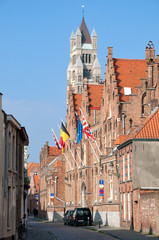 Notr Dame belfry and old houses at Brugge - Belgium
