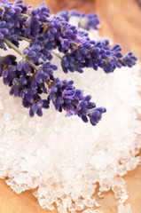 Obraz na płótnie Canvas Lavender flowers and the bath salt - beauty treatment