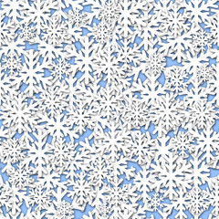 White Snowflakes Seamless Tile on Blue Background
