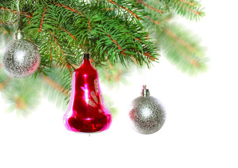 Christmas decoration-glass ball on fir branches.