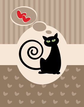 Abstract background with cat in love, vector illustration