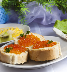 sandwich with red caviar