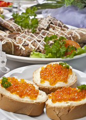sandwich with red caviar