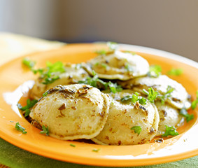 Ravioli pasta with basil pesto