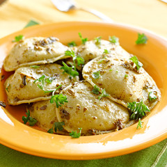 Ravioli pasta with basil pesto