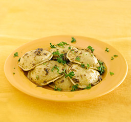 Ravioli pasta with basil pesto