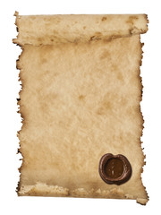 old paper with a wax seal on a white background