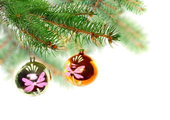 Christmas decoration-glass ball on fir branches.