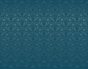 seamless pattern of aquamarine flowers and leaves