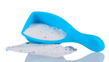 Washing powder in blue container,isolated on white