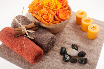 Flowers, towells, stones and candles in natural SPA © voro