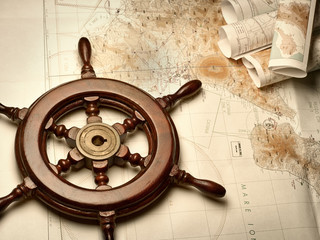 Obraz premium Navigation maps and helm