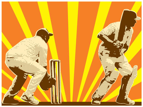 Cricket Sports Batsman Batting Retro Wicket Keeper