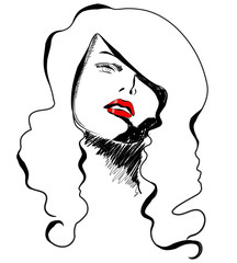 Beautiful hand drawn style elegant woman portrait