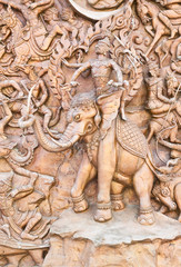 Traditional Thai style old iron statue plate in thai temple.