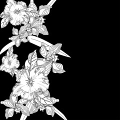 Schwarz-weißer Hintergrund mit weißen Blumen