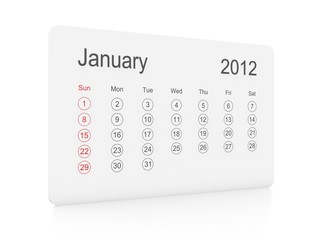 January 2012 simple calendar on a white background