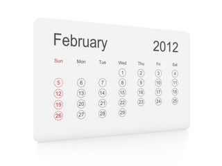 February 2012 simple calendar on a white background