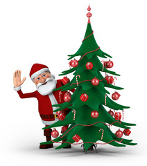 Santa behind Christmas Tree
