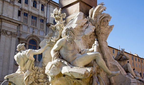 fontaine des quatres fleuves par Le Bernin Rome (17&egrave;)