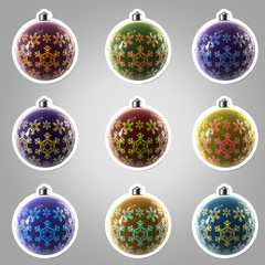 Set of nine Christmas balls with the ornament