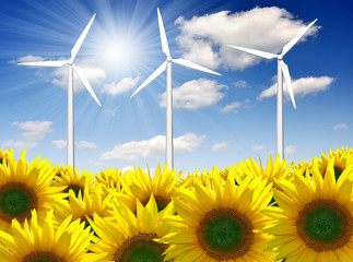 wind turbine against the blue sky