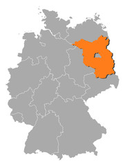 Map of Germany, Brandenburg highlighted