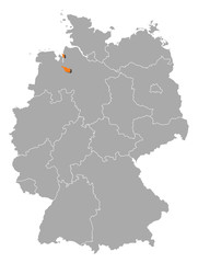 Map of Germany, Bremen highlighted