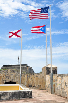 Flags at Fort San Felipe del Morro, Puerto Rico
