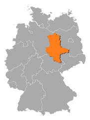 Obraz premium Map of Germany, Saxony-Anhalt highlighted