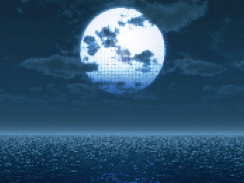 Ful moon over the sea. Vector illustration