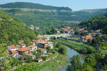 Old Veliko Tarnovo panorama from Tsarevets hill ,Bulgaria