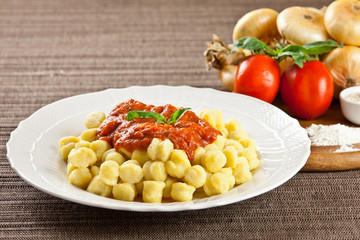 Pasta with tomato sauce and ingredients