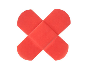 Red medical patch isolated on white