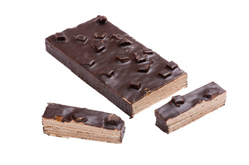 chocolate wafer cake on white close up