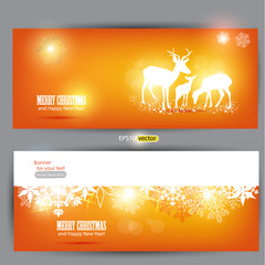 Elegant Christmas banners with deers. Vector Illustration with p