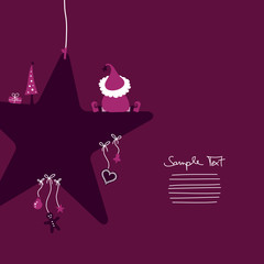 Christmas Elf Sitting On Star & Symbols Purple