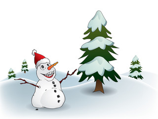 Postcard with happy snowman