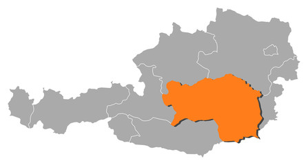 Map of Austria, Styria highlighted