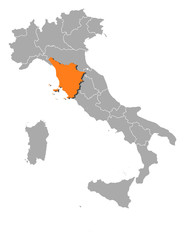 Map of Italy, Tuscany highlighted