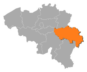 Map of Belgium, Liège highlighted