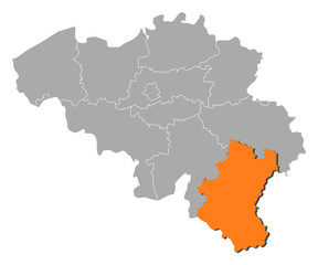 Map of Belgium, Luxembourg highlighted