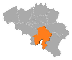 Fototapeta premium Map of Belgium, Namur highlighted