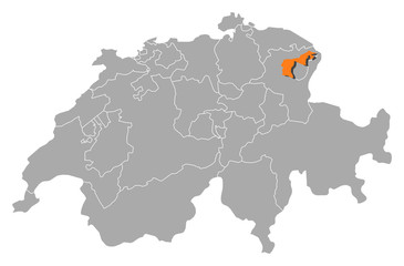 Map of Swizerland, Appenzell Ausserrhoden highlighted