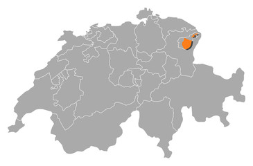 Map of Swizerland, Appenzell Innerrhoden highlighted