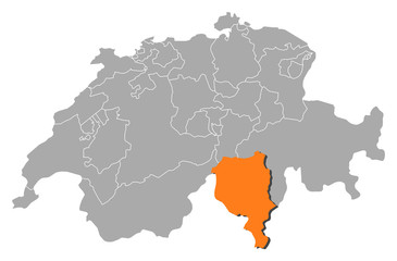 Map of Swizerland, Ticino highlighted